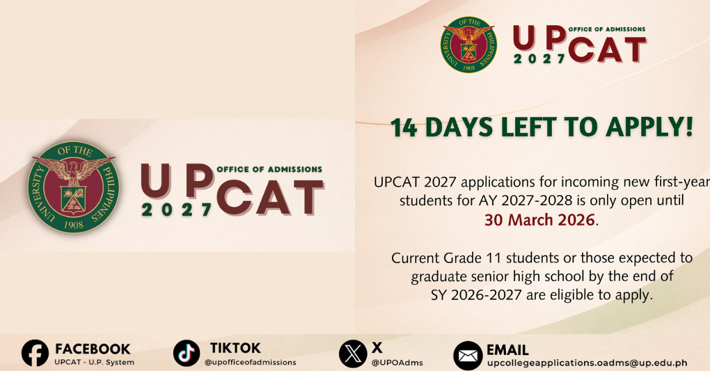UPCAT 2027 Applications Open Until 30 March 2026